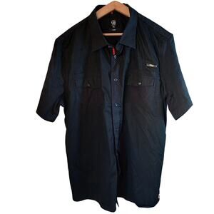 Cavi Men's Short Sleeve Black Red Accents Button Up Shirt Size 4XL